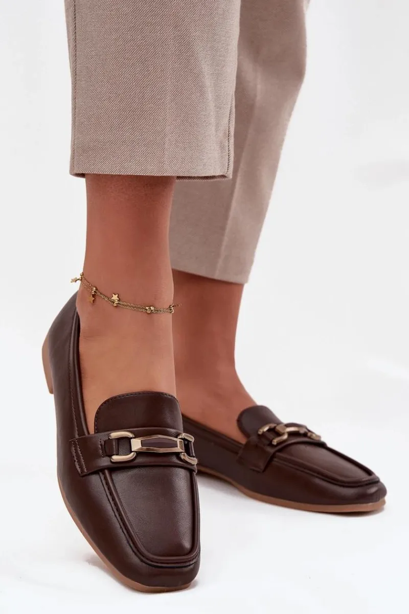 Discount Boto Półbuty Loafersy Damskie Z Ozdobą Brązowe Priscelle Brązowy