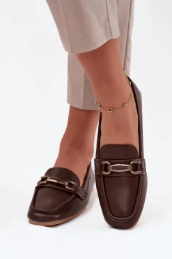 Discount Boto Półbuty Loafersy Damskie Z Ozdobą Brązowe Priscelle Brązowy