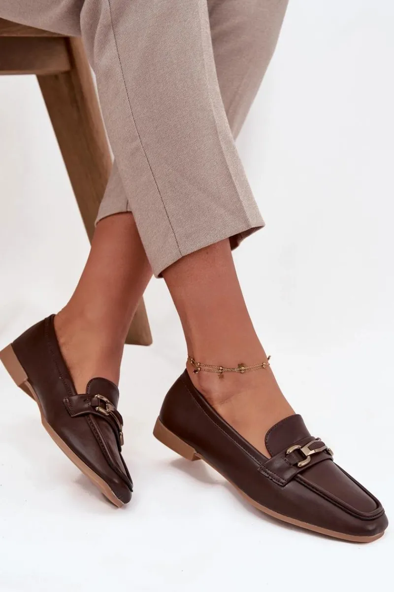 Discount Boto Półbuty Loafersy Damskie Z Ozdobą Brązowe Priscelle Brązowy