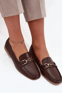 Discount Boto Półbuty Loafersy Damskie Z Ozdobą Brązowe Priscelle Brązowy