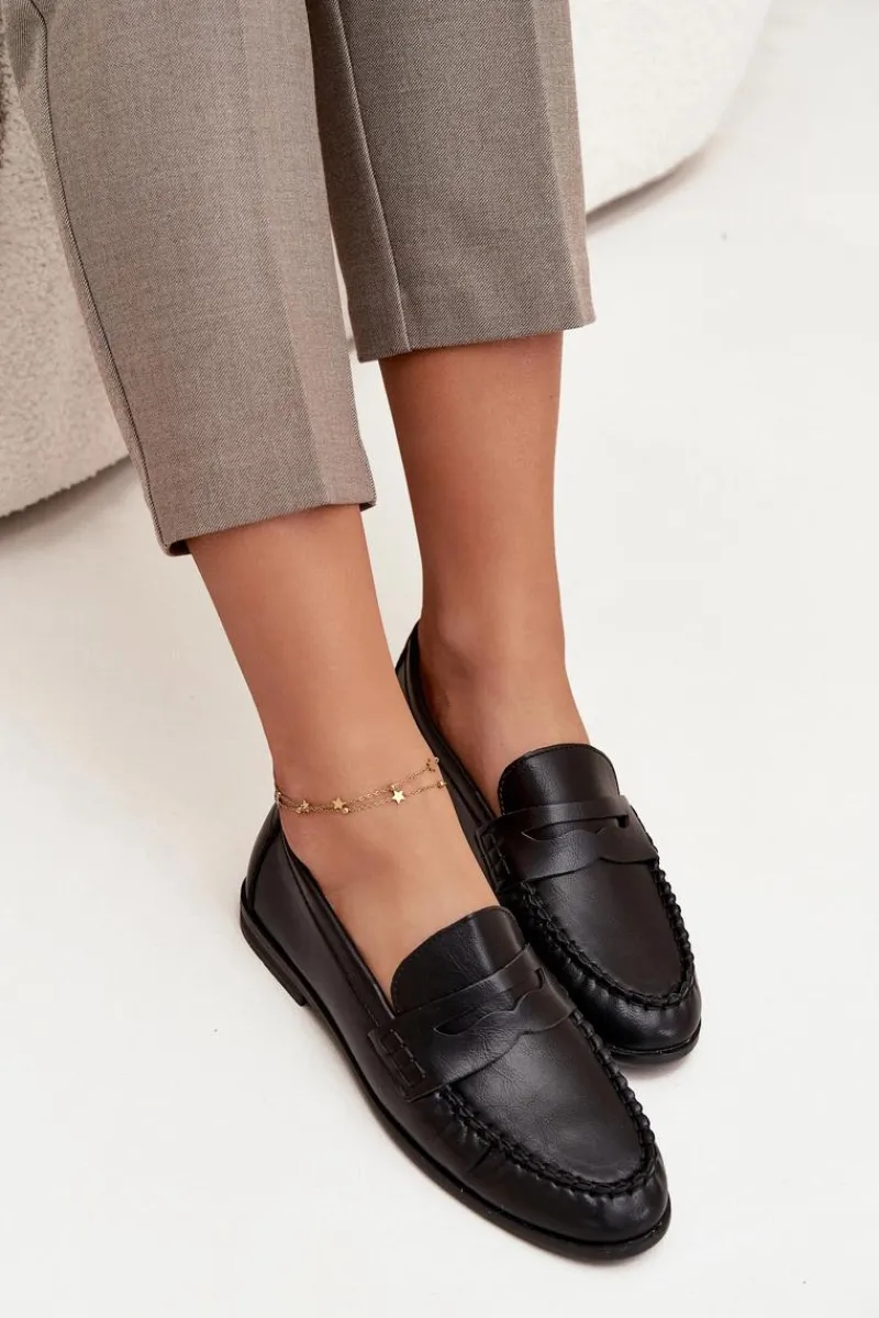 Outlet Półbuty Loafersy Damskie Z Eko Skóry Czarne Lilith Damskie Loafersy Damskie|Mokasyny Płaskie