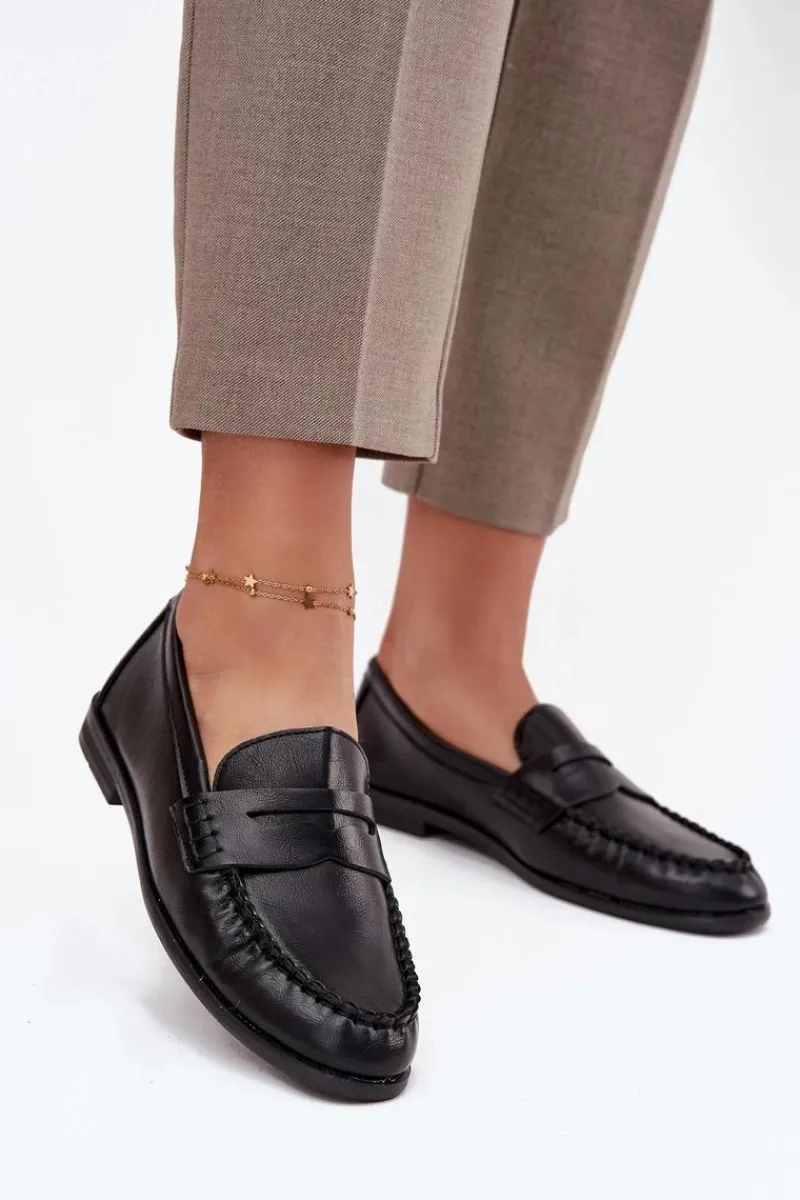 Outlet Półbuty Loafersy Damskie Z Eko Skóry Czarne Lilith Damskie Loafersy Damskie|Mokasyny Płaskie