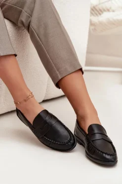 Outlet Półbuty Loafersy Damskie Z Eko Skóry Czarne Lilith Damskie Loafersy Damskie|Mokasyny Płaskie