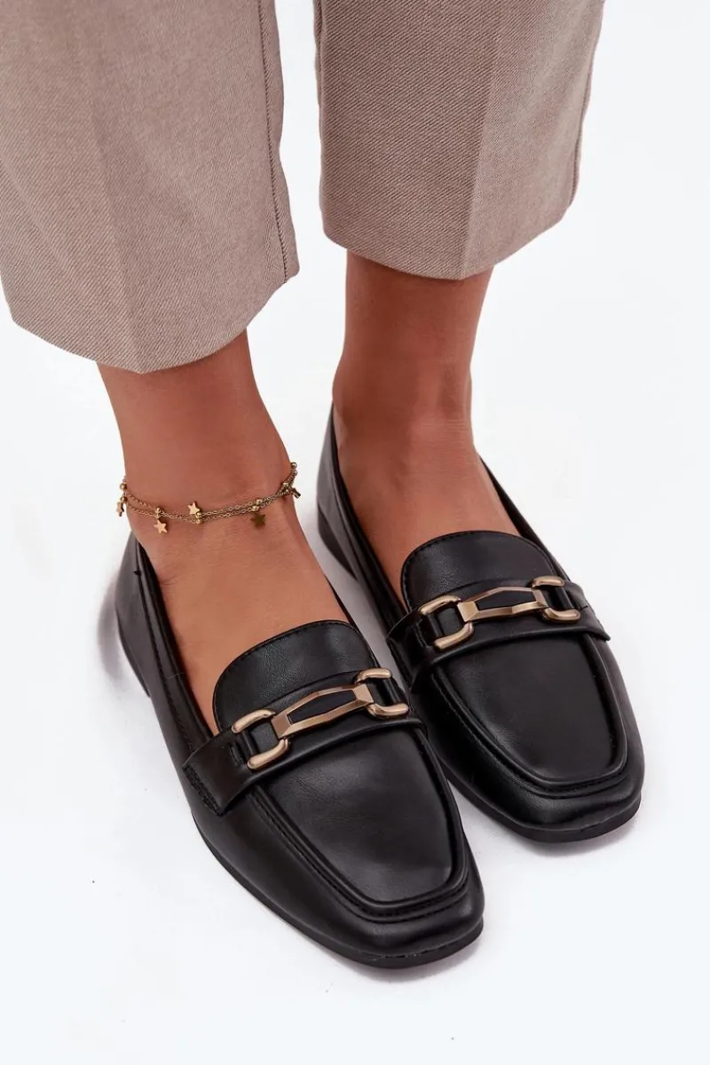 Loafersy Damskie|Mokasyny Płaskie>Boto Półbuty Loafersy Damskie Z Ozdobą Czarne Priscelle Czarny