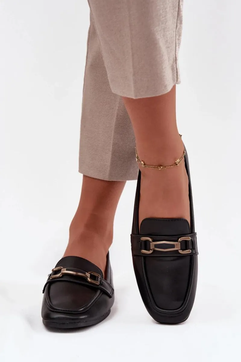 Loafersy Damskie|Mokasyny Płaskie>Boto Półbuty Loafersy Damskie Z Ozdobą Czarne Priscelle Czarny