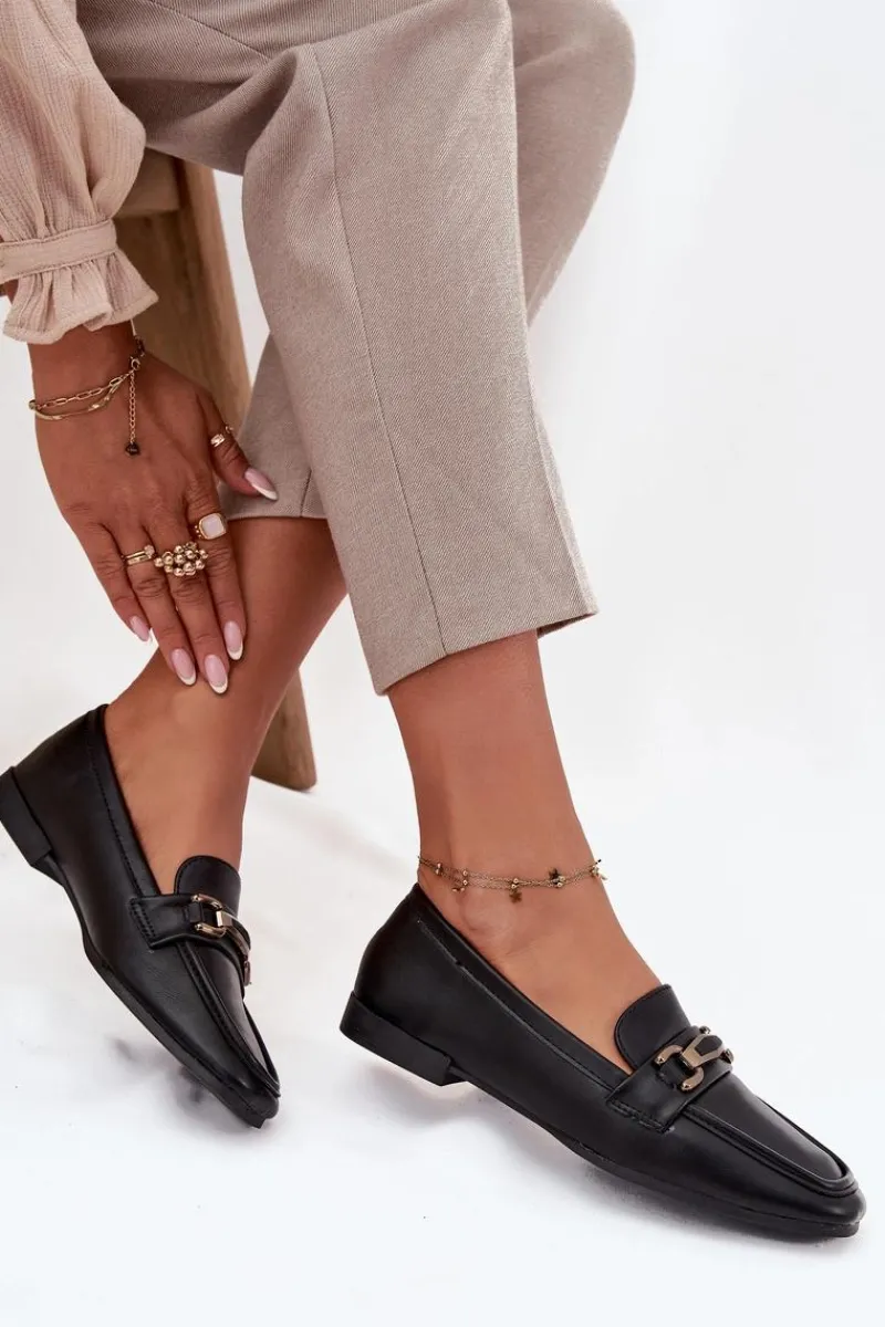 Loafersy Damskie|Mokasyny Płaskie>Boto Półbuty Loafersy Damskie Z Ozdobą Czarne Priscelle Czarny