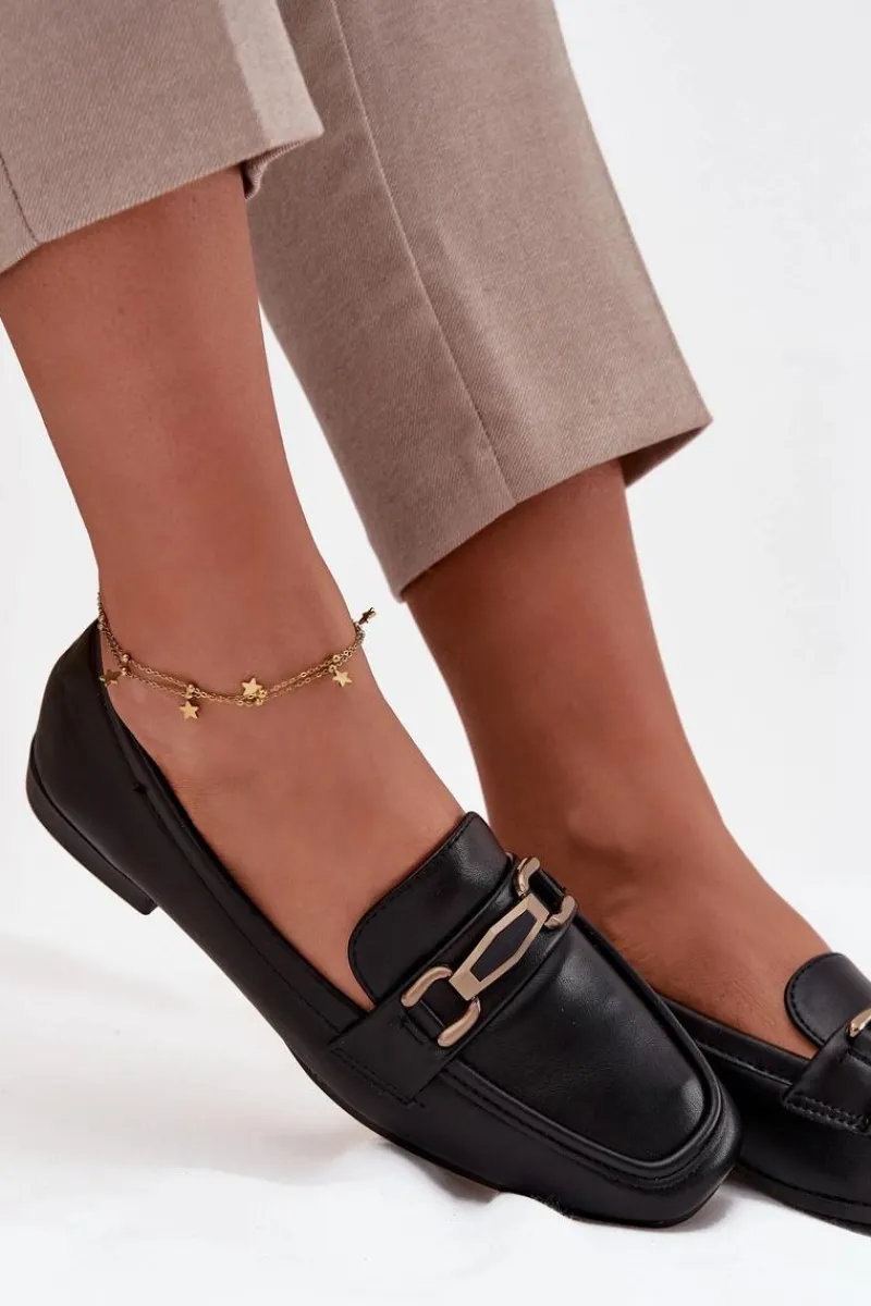 Loafersy Damskie|Mokasyny Płaskie>Boto Półbuty Loafersy Damskie Z Ozdobą Czarne Priscelle Czarny