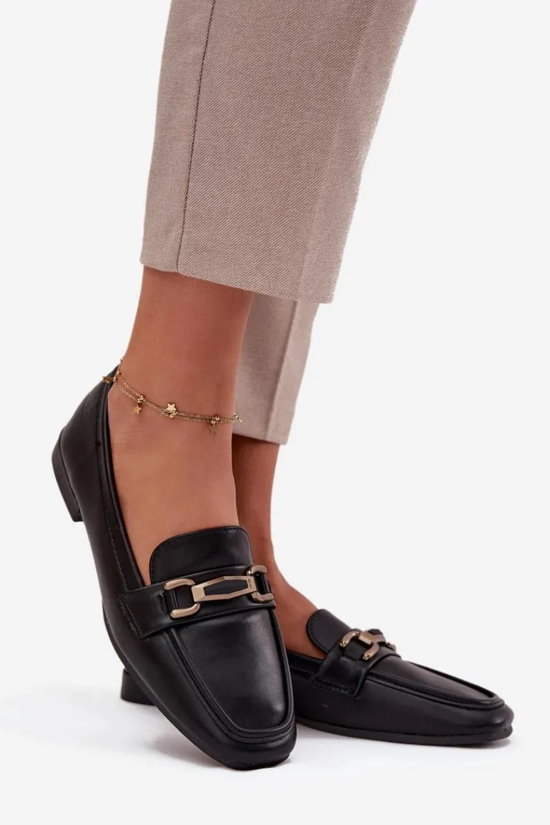 Loafersy Damskie|Mokasyny Płaskie>Boto Półbuty Loafersy Damskie Z Ozdobą Czarne Priscelle Czarny