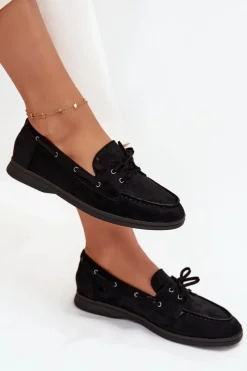 New Boto Półbuty Mokasyny Damskie Płaskie Z Wiązaniem Czarne Zalina Czarny