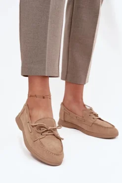 Loafersy Damskie|Mokasyny Płaskie>Boto Półbuty Mokasyny Damskie Płaskie Z Wiązaniem Beżowe Zalina Beżowy