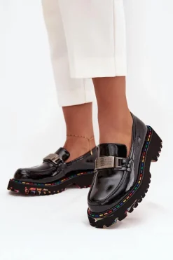 Outlet Artiker Półbuty Mokasyny Damskie Z Lakierowanej Skóry 57C0070 Czarne