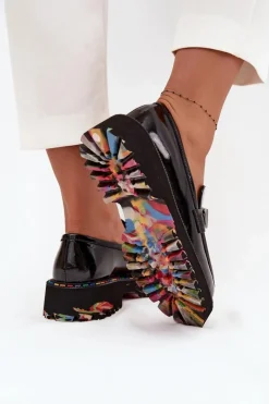 Outlet Artiker Półbuty Mokasyny Damskie Z Lakierowanej Skóry 57C0070 Czarne