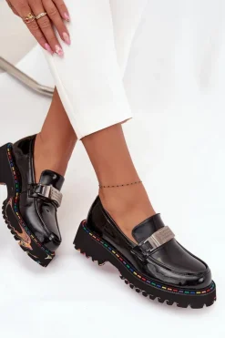 Outlet Artiker Półbuty Mokasyny Damskie Z Lakierowanej Skóry 57C0070 Czarne