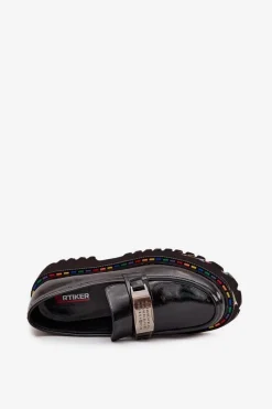 Outlet Artiker Półbuty Mokasyny Damskie Z Lakierowanej Skóry 57C0070 Czarne