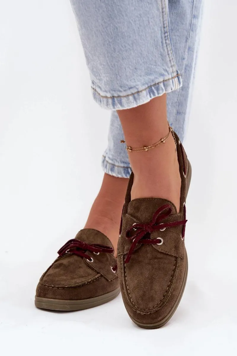 Online Boto Półbuty Mokasyny Damskie Z Wiązaniem Ciemnozielone Calivra Zielony