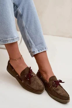 Online Boto Półbuty Mokasyny Damskie Z Wiązaniem Ciemnozielone Calivra Zielony