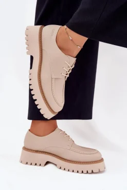 Online Big Star Shoes Półbuty Mokasyny Damskie Ze Sznurowaniem Big Star NN274053 Beżowe Beżowy