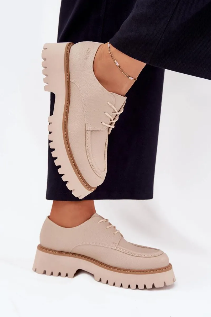 Online Big Star Shoes Półbuty Mokasyny Damskie Ze Sznurowaniem Big Star NN274053 Beżowe Beżowy