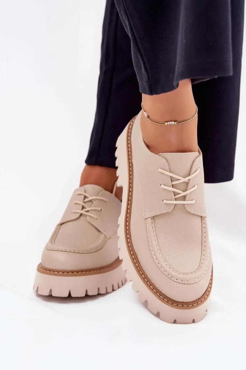 Online Big Star Shoes Półbuty Mokasyny Damskie Ze Sznurowaniem Big Star NN274053 Beżowe Beżowy