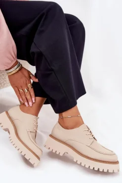 Online Big Star Shoes Półbuty Mokasyny Damskie Ze Sznurowaniem Big Star NN274053 Beżowe Beżowy