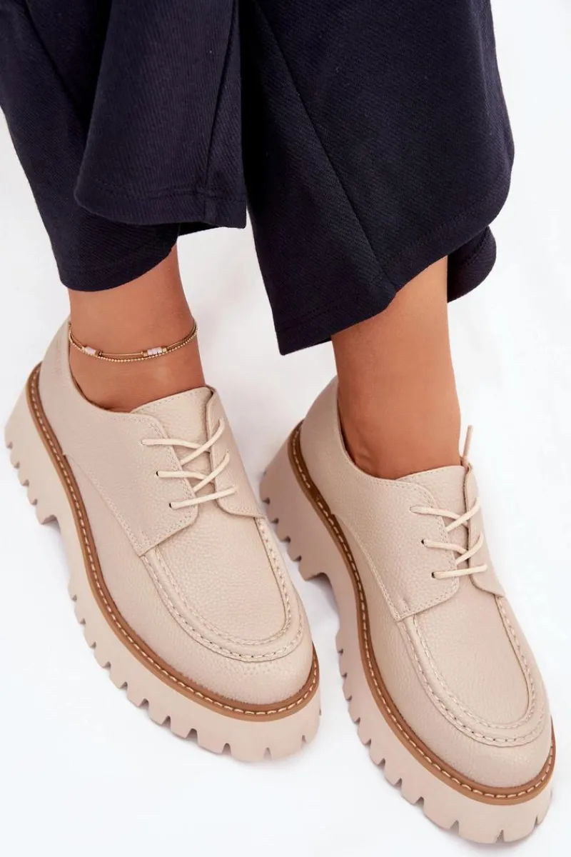 Online Big Star Shoes Półbuty Mokasyny Damskie Ze Sznurowaniem Big Star NN274053 Beżowe Beżowy