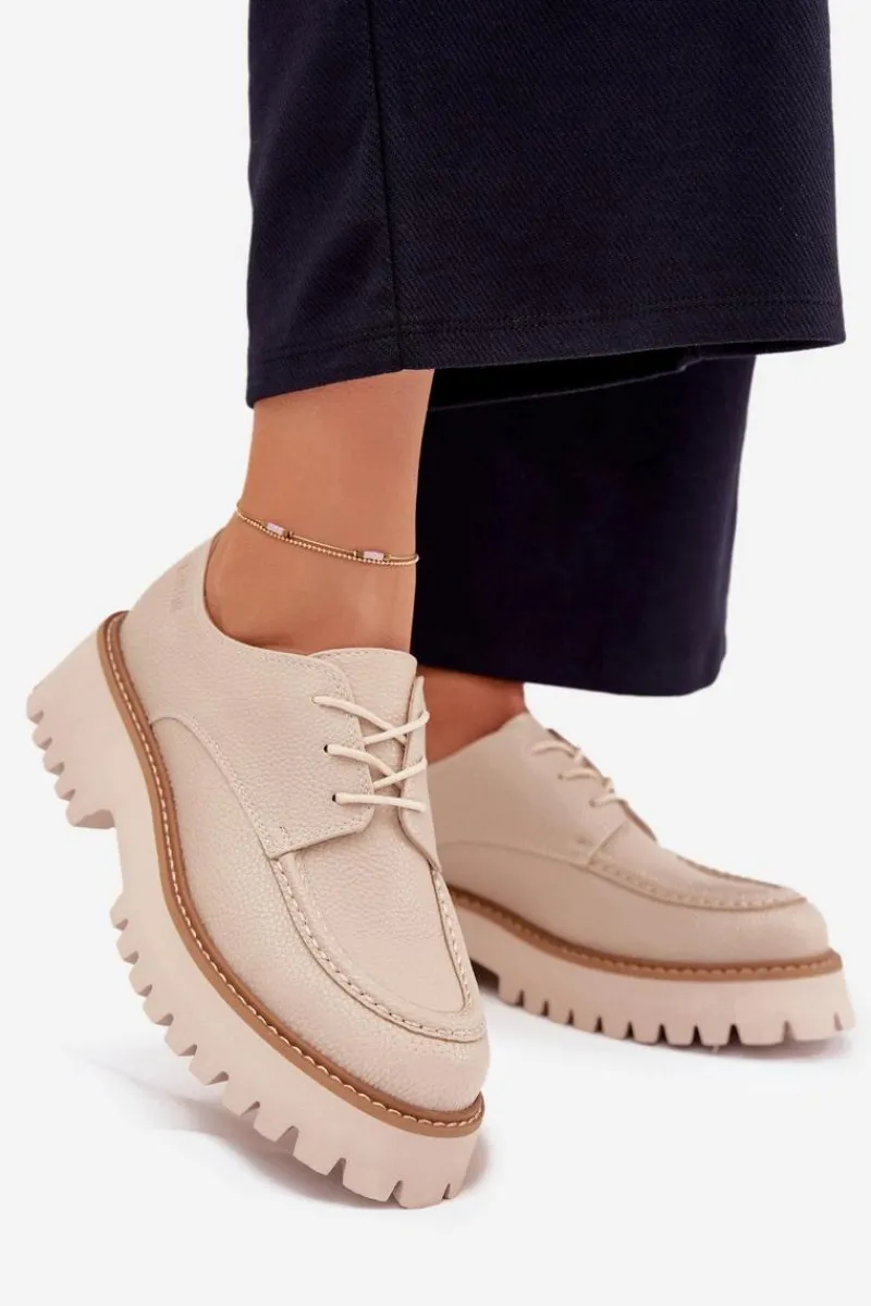 Online Big Star Shoes Półbuty Mokasyny Damskie Ze Sznurowaniem Big Star NN274053 Beżowe Beżowy