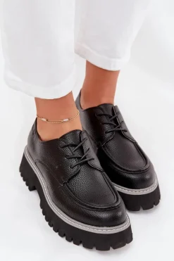 Mokasyny Płaskie|Mokasyny Damskie Skórzane>Big Star Shoes Półbuty Mokasyny Damskie Ze Sznurowaniem Big Star NN274052 Czarne Czarny