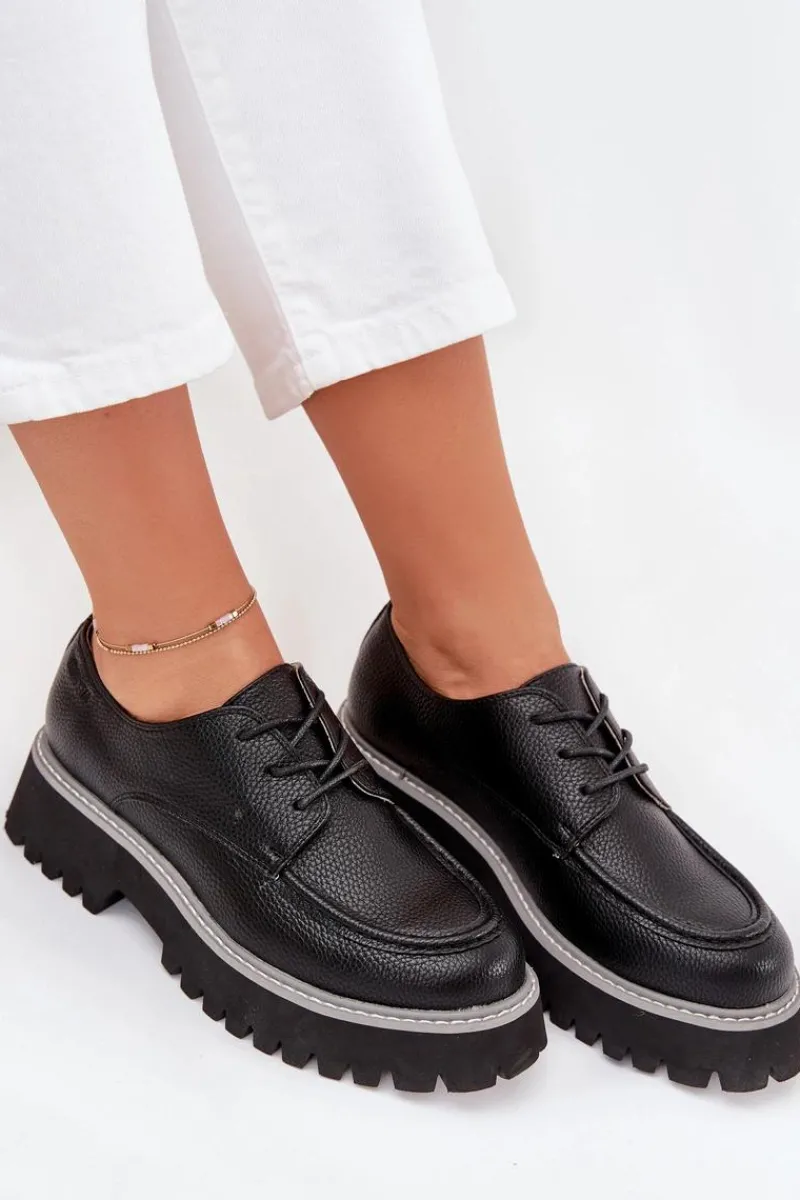 Mokasyny Płaskie|Mokasyny Damskie Skórzane>Big Star Shoes Półbuty Mokasyny Damskie Ze Sznurowaniem Big Star NN274052 Czarne Czarny