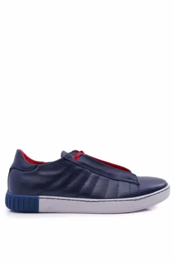 New Boto Półbuty Męskie Bednarek Skórzane Sportowe Bez Oczek Granatowe Geos