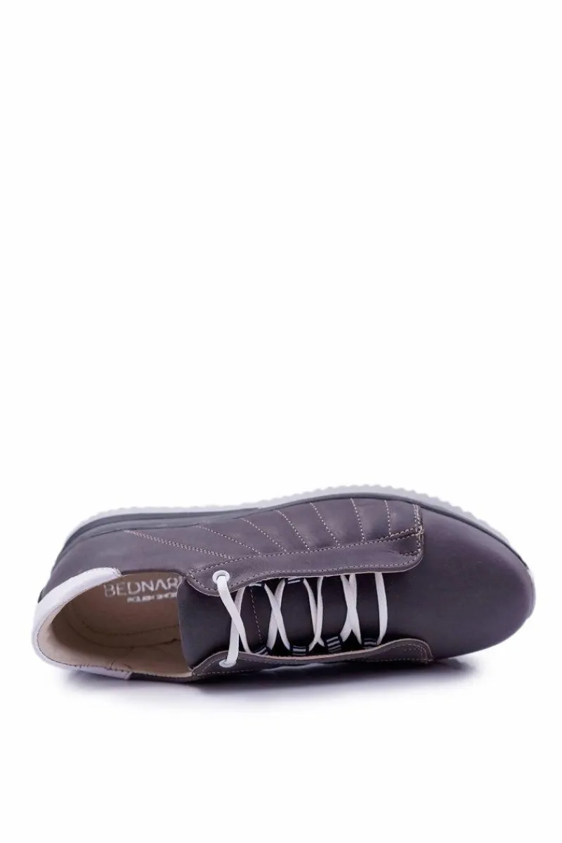 Półbuty Męskie Bednarek Skórzane Sportowe Szare Geos Męskie Bednarek Polish Shoes|Półbuty Casual