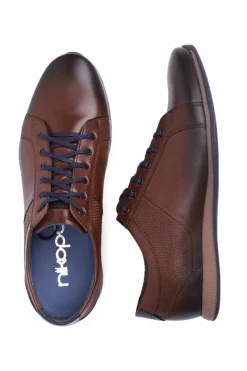 New Półbuty Męskie Casual Skórzane Nikopol Brązowe 1730 Męskie Półbuty Casual