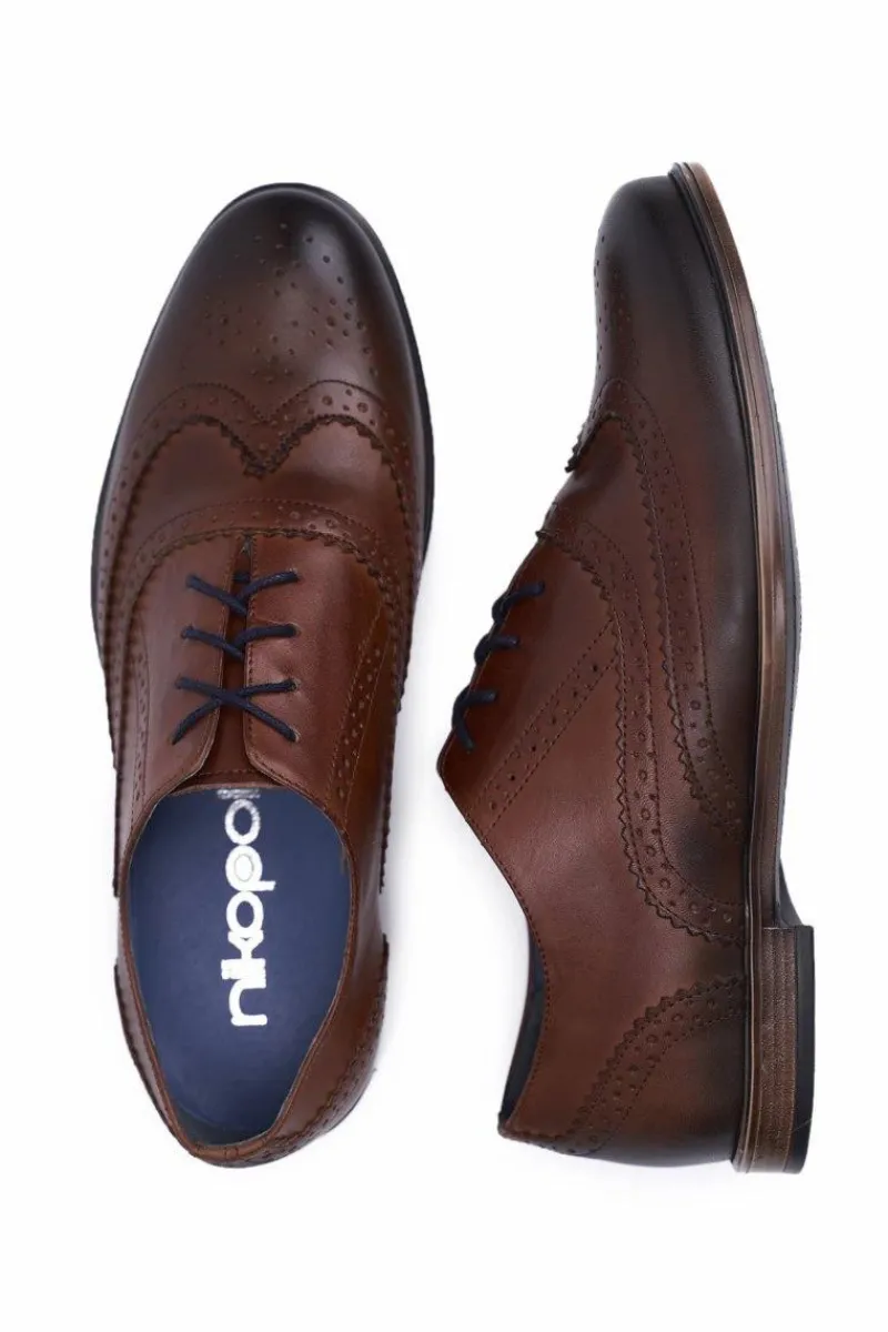 New Półbuty Męskie Casual Skórzane Nikopol Brązowe 1733 Męskie Półbuty Casual