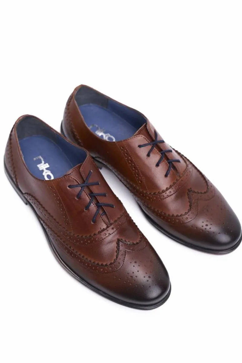 New Półbuty Męskie Casual Skórzane Nikopol Brązowe 1733 Męskie Półbuty Casual