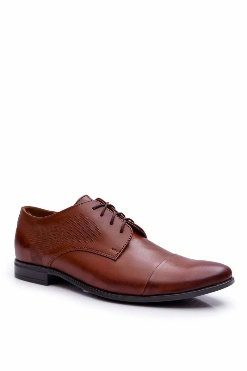 Clearance Boto Półbuty Męskie Eleganckie Bednarek Skórzane Brązowe Dawidos