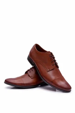 Clearance Boto Półbuty Męskie Eleganckie Bednarek Skórzane Brązowe Dawidos