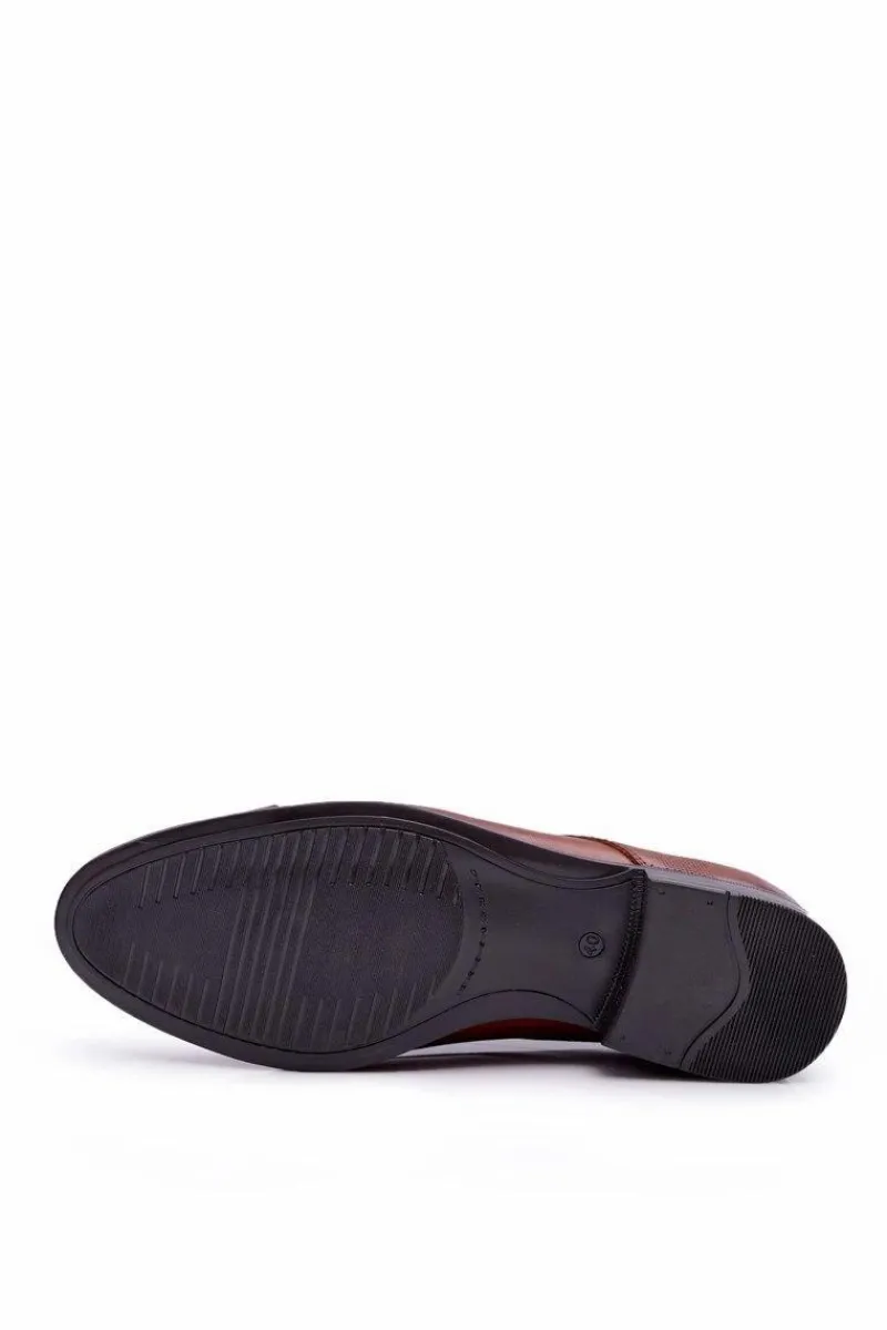Clearance Boto Półbuty Męskie Eleganckie Bednarek Skórzane Brązowe Dawidos