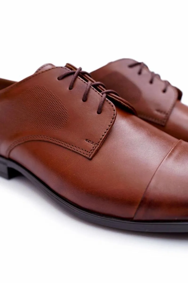 Clearance Boto Półbuty Męskie Eleganckie Bednarek Skórzane Brązowe Dawidos
