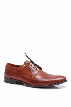Clearance Półbuty Męskie Eleganckie Skórzane Brązowe Trust Męskie Półbuty Eleganckie