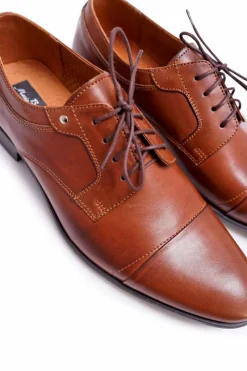 Clearance Półbuty Męskie Eleganckie Skórzane Brązowe Trust Męskie Półbuty Eleganckie