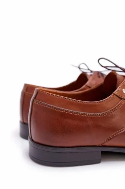 Clearance Półbuty Męskie Eleganckie Skórzane Brązowe Trust Męskie Półbuty Eleganckie