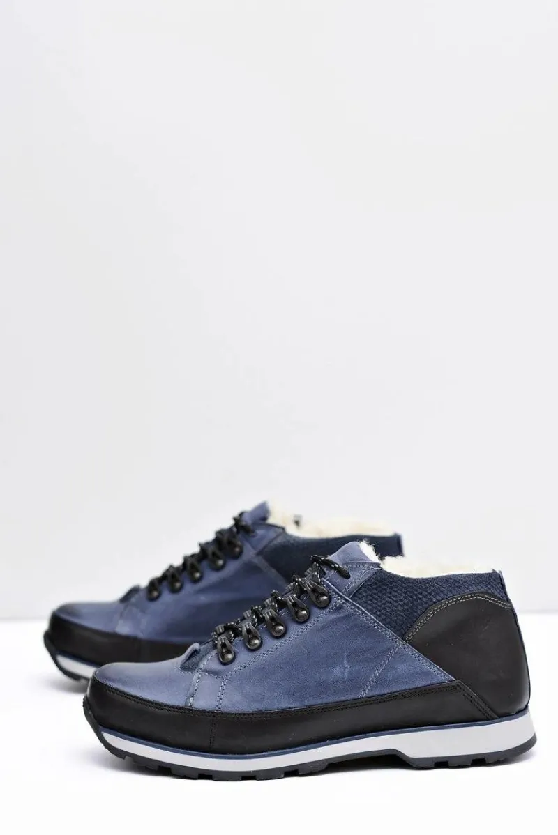 Botki Męskie>Boto Półbuty Męskie Granatowe Ocieplane Trafer