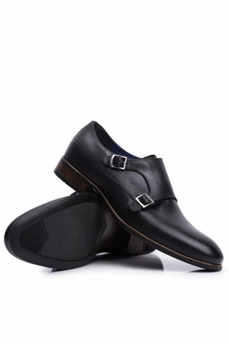 Półbuty Męskie Skórzane Monk Nikopol Czarne 1720 Męskie Półbuty Eleganckie
