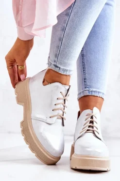 Sale Boto Półbuty Na Masywnej Podeszwie Nicole 2701/005 Biało-Srebrne