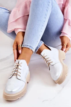 Sale Boto Półbuty Na Masywnej Podeszwie Nicole 2701/005 Biało-Srebrne