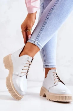 Sale Boto Półbuty Na Masywnej Podeszwie Nicole 2701/005 Biało-Srebrne