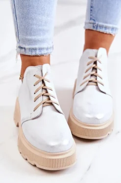 Sale Boto Półbuty Na Masywnej Podeszwie Nicole 2701/005 Biało-Srebrne