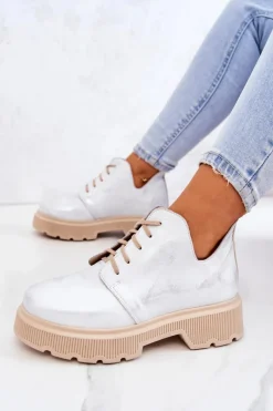 Sale Boto Półbuty Na Masywnej Podeszwie Nicole 2701/005 Biało-Srebrne