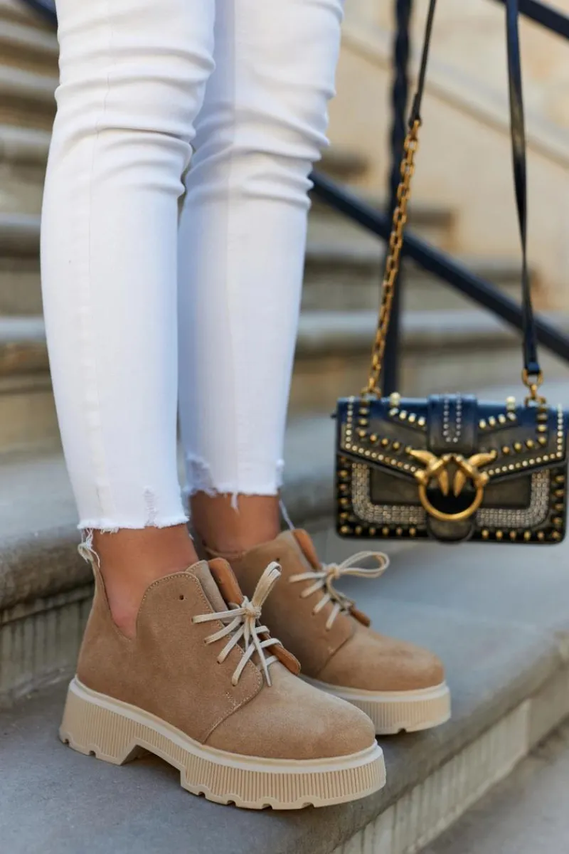 Półbuty Skórzane>Boto Półbuty Na Masywnej Podeszwie Nicole 2701/060 Beżowe