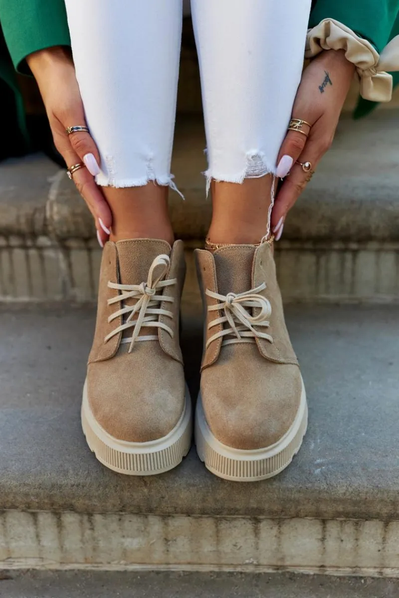 Półbuty Skórzane>Boto Półbuty Na Masywnej Podeszwie Nicole 2701/060 Beżowe