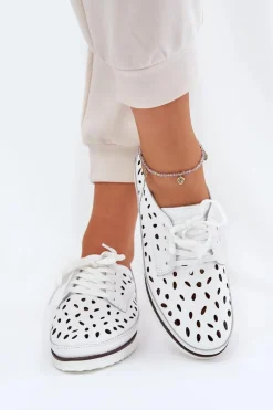 Clearance Półbuty Skórzane Damskie S.Barski LR51-610 Białe Damskie Półbuty Skórzane